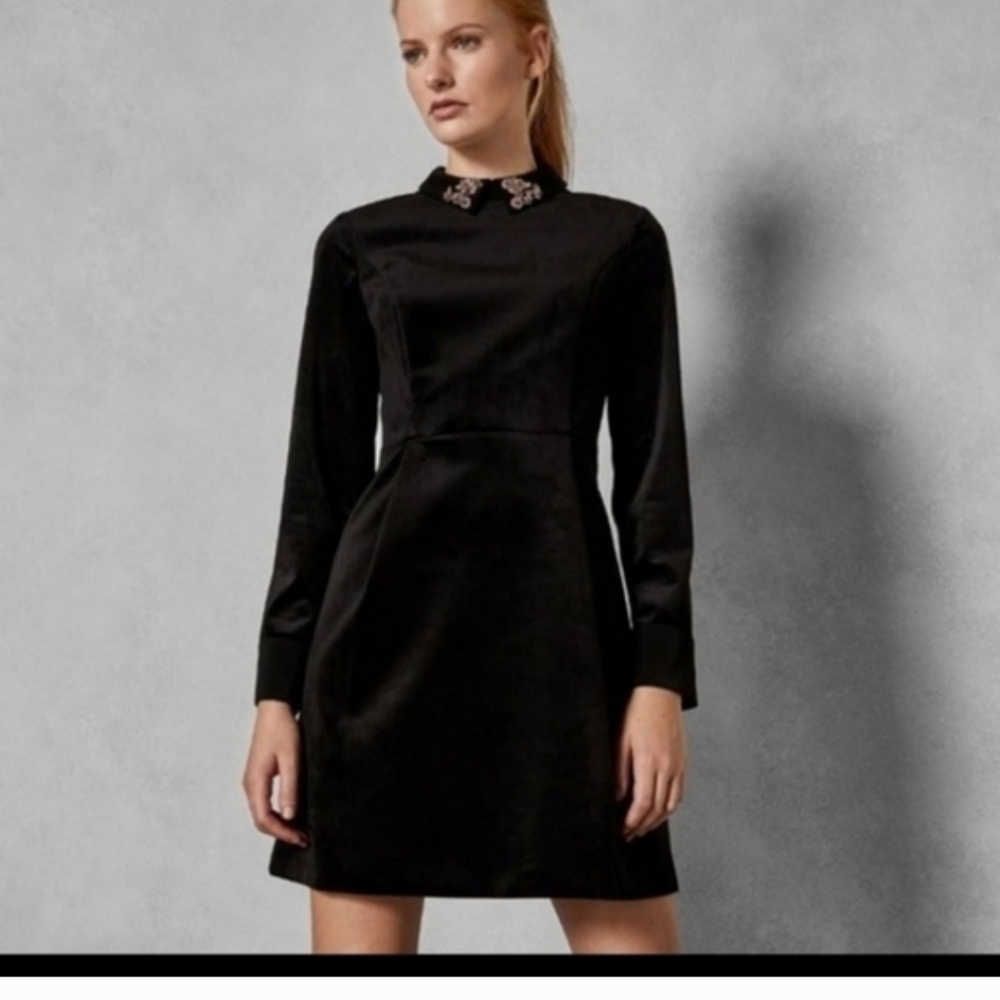 Ted Baker Black Velvet Long Sleeve Dress